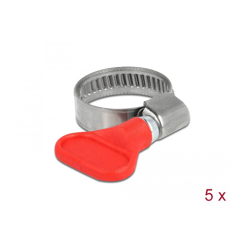Delock Schlauchschelle Edelstahl 400 SS mit Flügelmutter 16 - 25 mm 5 Stück rot