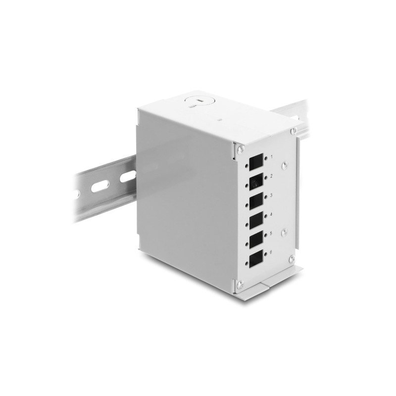 Delock LWL Patchfeld 6 Port für SC Simplex oder LC Duplex grau Metall zur Hutschienen Montage