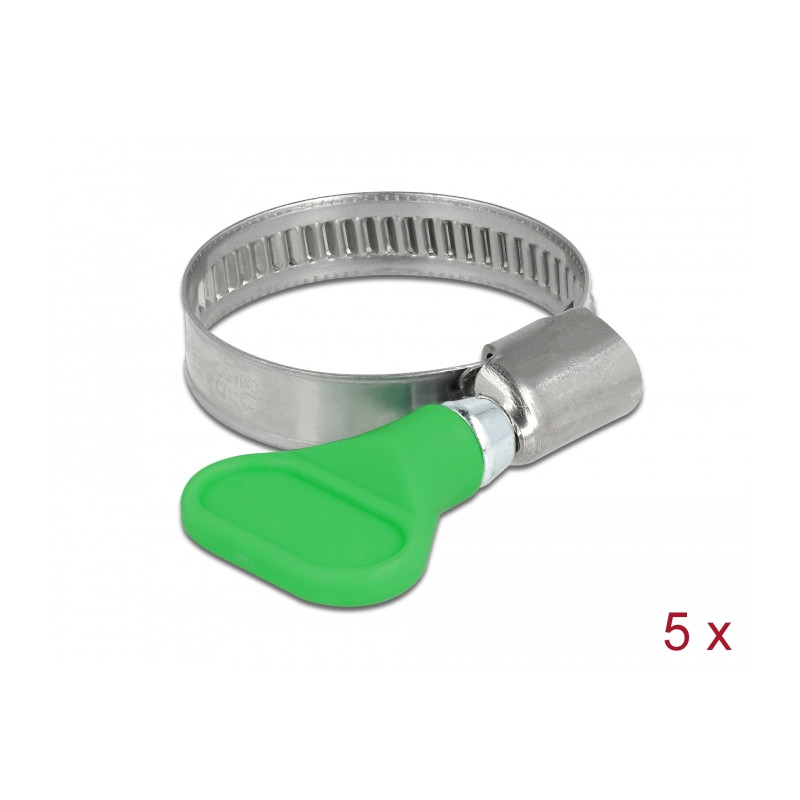 Delock Schlauchschelle Edelstahl 400 SS mit Flügelmutter 20 - 35 mm 5 Stück grün