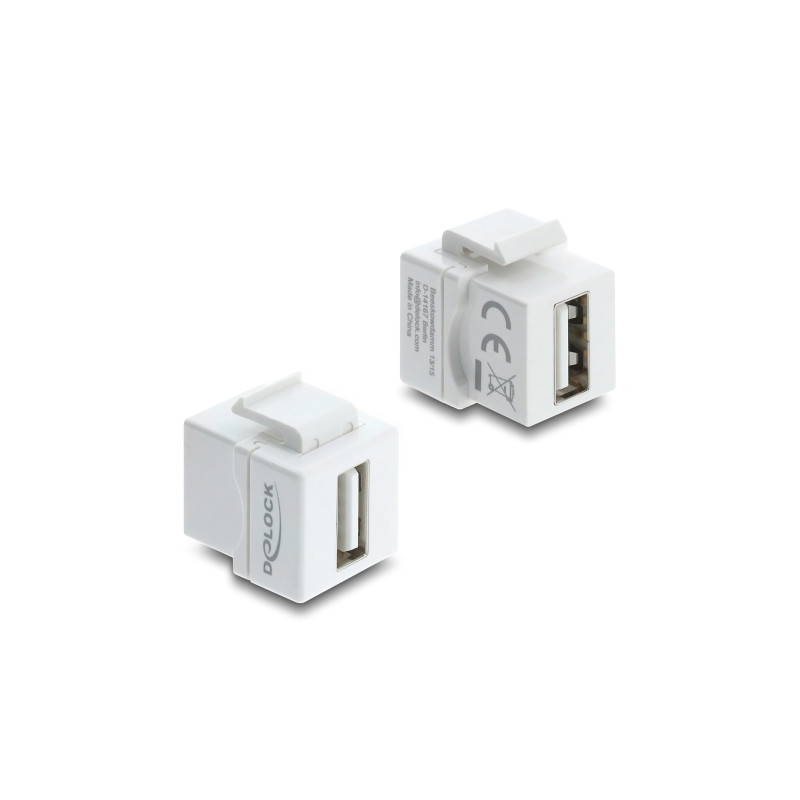 Delock Mini Keystone Modul Kupplung USB 2.0 Typ-A Buchse zu USB 2.0 Typ-A Buchse weiß