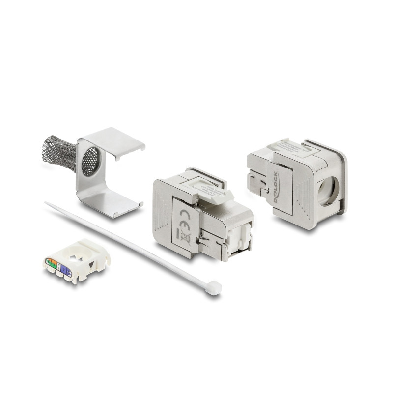 Delock Keystone Modul RJ45 Buchse zu LSA Cat.6A geschirmt mit Abschirmgeflecht werkzeugfrei