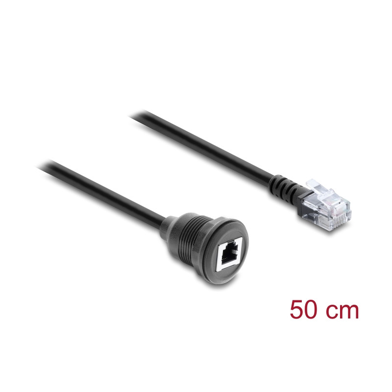 Delock Kabel RJ12 Stecker zu RJ12 Buchse zum Einbau 50 cm schwarz