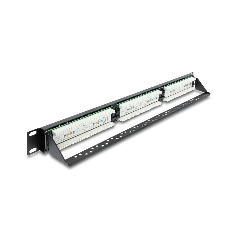 Delock 19″ 1 HE Patchpanel 24 Port Cat.6 mit LED und Entlastungsschiene ungeschirmt schwarz
