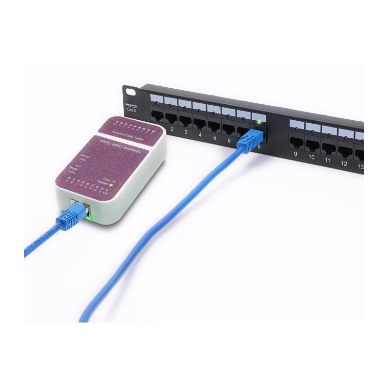 Delock 19″ 1 HE Patchpanel 24 Port Cat.6 mit LED und Entlastungsschiene ungeschirmt schwarz