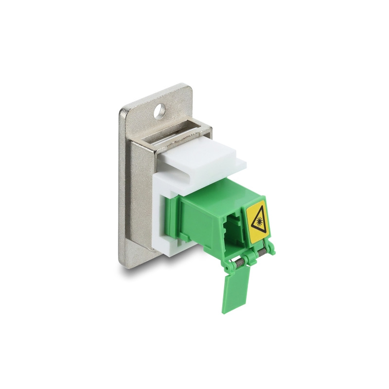 Delock Panel Mount LC Duplex Buchse zu LC Duplex Buchse mit Laserschutzklappe innen silber / grün / weiß