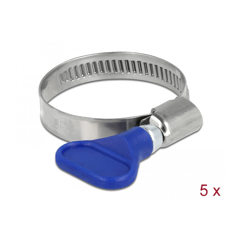 Delock Schlauchschelle Edelstahl 400 SS mit Flügelmutter 25 - 40 mm 5 Stück blau