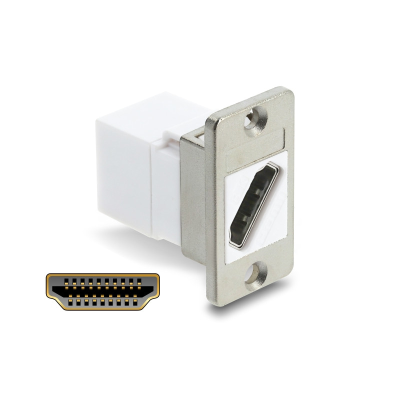 Delock Panel Mount HDMI Buchse zu HDMI Buchse diagonal 8K 60 Hz silber / weiß