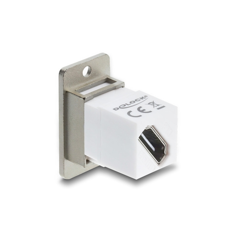 Delock Panel Mount HDMI Buchse zu HDMI Buchse diagonal 8K 60 Hz silber / weiß