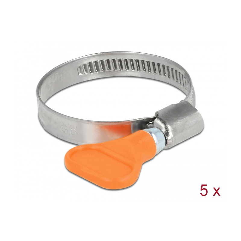 Delock Schlauchschelle Edelstahl 400 SS mit Flügelmutter 30 - 45 mm 5 Stück orange