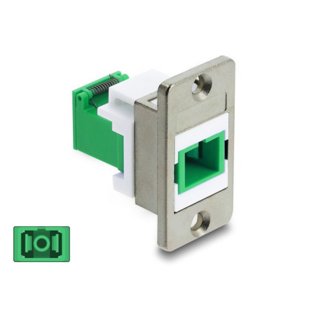 Delock Panel Mount SC Simplex Buchse zu SC Simplex Buchse mit Laserschutzklappe innen silber / grün / weiß