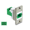Delock Panel Mount SC Simplex Buchse zu SC Simplex Buchse mit Laserschutzklappe innen silber / grün / weiß