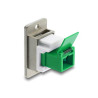 Delock Panel Mount SC Simplex Buchse zu SC Simplex Buchse mit Laserschutzklappe innen silber / grün / weiß