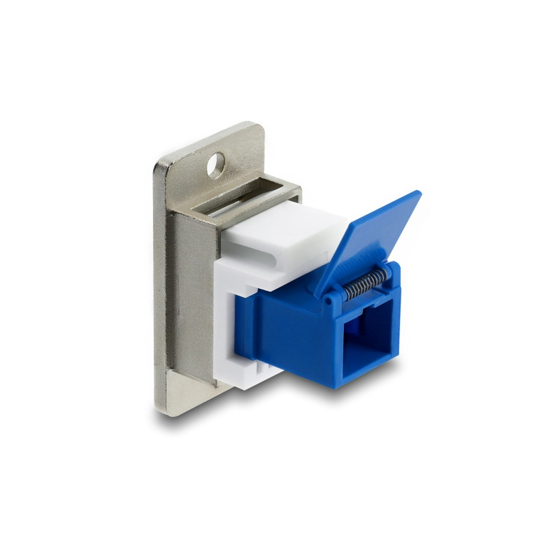 Delock Panel Mount SC Simplex Buchse zu SC Simplex Buchse mit Laserschutzklappe innen silber / blau / weiß