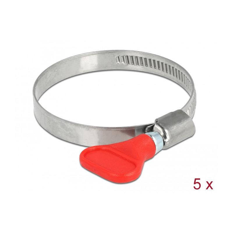 Delock Schlauchschelle Edelstahl 400 SS mit Flügelmutter 40 - 60 mm 5 Stück rot
