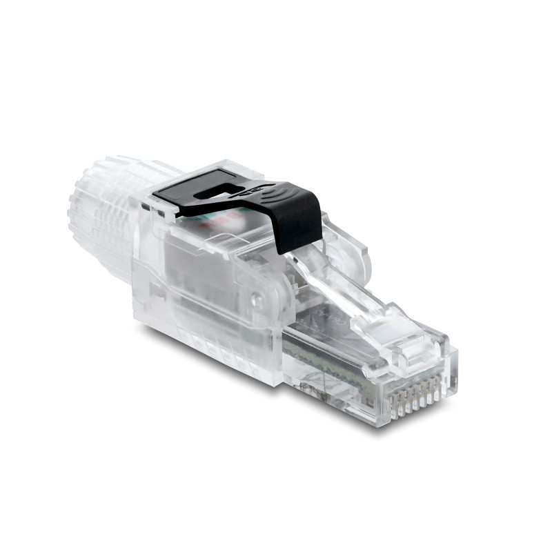 Delock RJ45 Stecker feldkonfektionierbar Cat.6A ungeschirmt transparent / schwarz