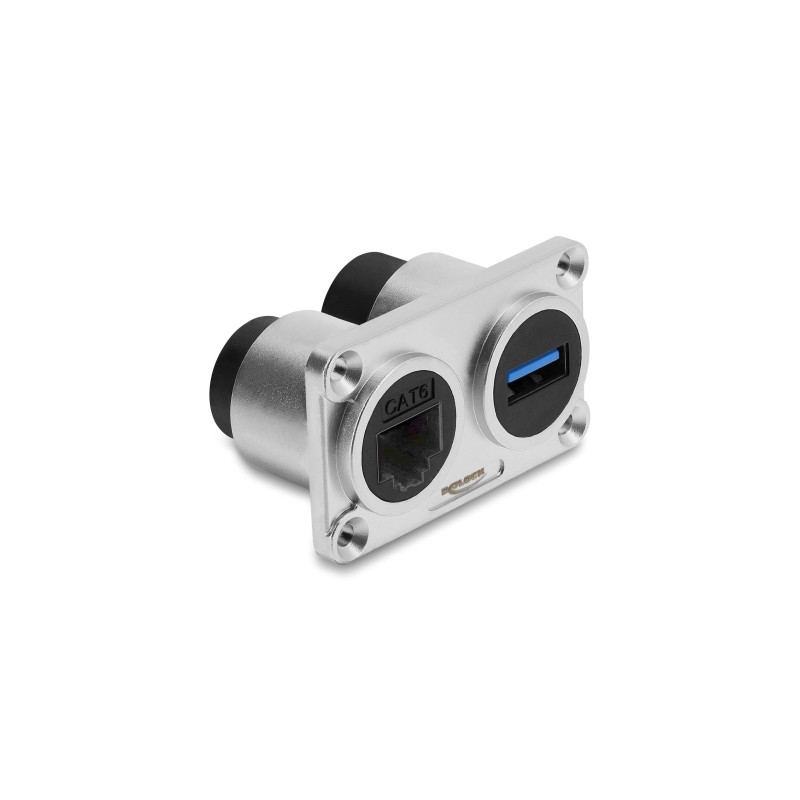 Delock Dual Einbaubuchse USB 5 Gbps Typ-A Buchse + RJ45 Buchse Cat.6 silber
