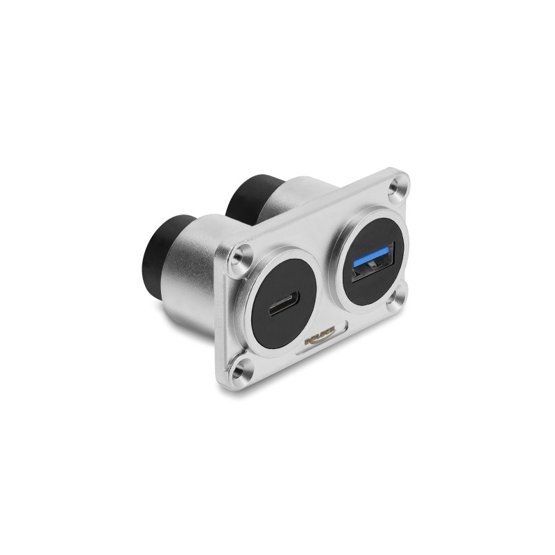 Delock Dual Einbaubuchse USB 5 Gbps Typ-A Buchse + USB 10 Gbps USB Type-C™ Buchse PD 100 W silber