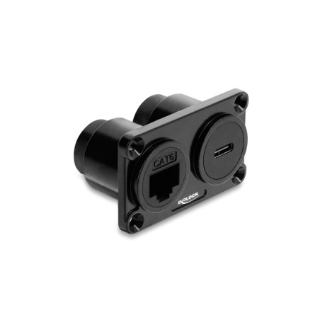 Delock Dual Einbaubuchse USB 10 Gbps USB Type-C™ Buchse PD 100 W + RJ45 Buchse Cat.6 schwarz