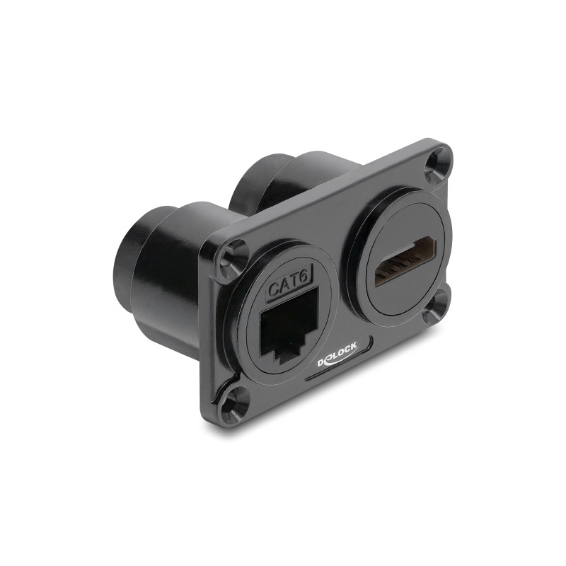 Delock Dual Einbaubuchse RJ45 Buchse Cat.6 + HDMI Buchse 4K schwarz