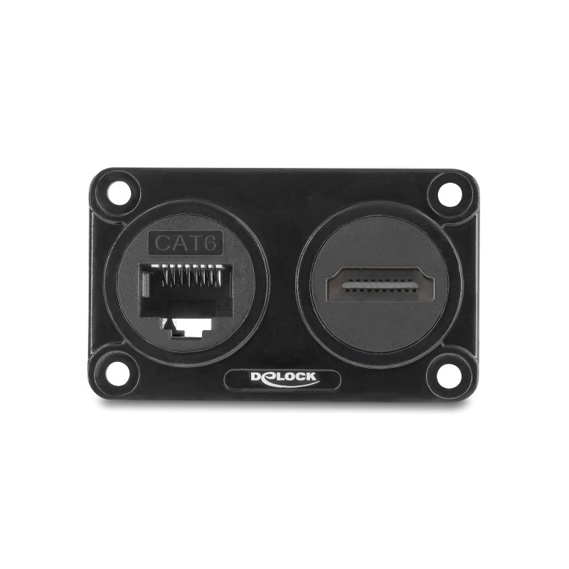 Delock Dual Einbaubuchse RJ45 Buchse Cat.6 + HDMI Buchse 4K schwarz