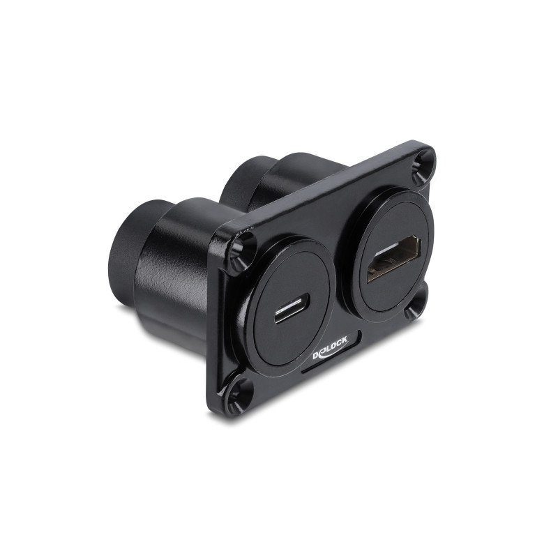 Delock Dual Einbaubuchse USB 10 Gbps USB Type-C™ Buchse PD 100 W + HDMI Buchse 4K schwarz