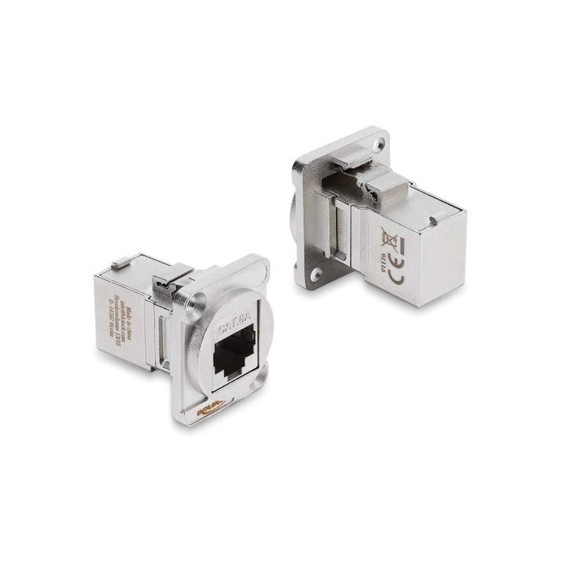 Delock D-Typ Modul RJ45 Buchse zu Buchse 90° gewinkelt Cat.6A silber
