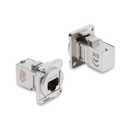Delock D-Typ Modul RJ45 Buchse zu Buchse 90° gewinkelt Cat.6A silber