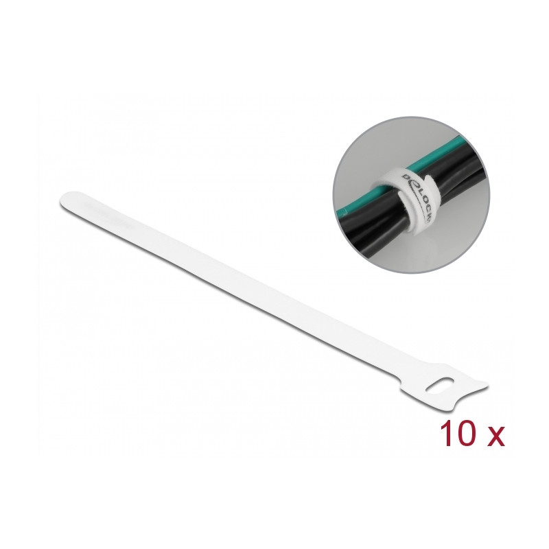 Delock Klett-Kabelbinder L 200 x B 12 mm weiß 10 Stück
