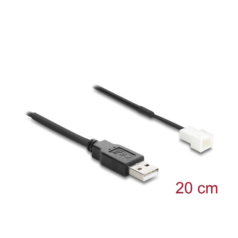 Delock Lüfterkabel USB 2.0 Typ-A Stecker zu 3 Pin (2 Pins belegt) Lüfteranschluss-Stecker 20 cm