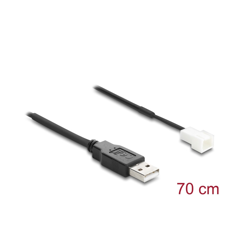 Delock Lüfterkabel USB 2.0 Typ-A Stecker zu 3 Pin (2 Pins belegt) Lüfteranschluss-Stecker 70 cm