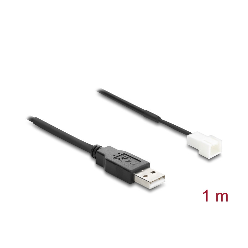 Delock Lüfterkabel USB 2.0 Typ-A Stecker zu 3 Pin (2 Pins belegt) Lüfteranschluss-Stecker 1 m