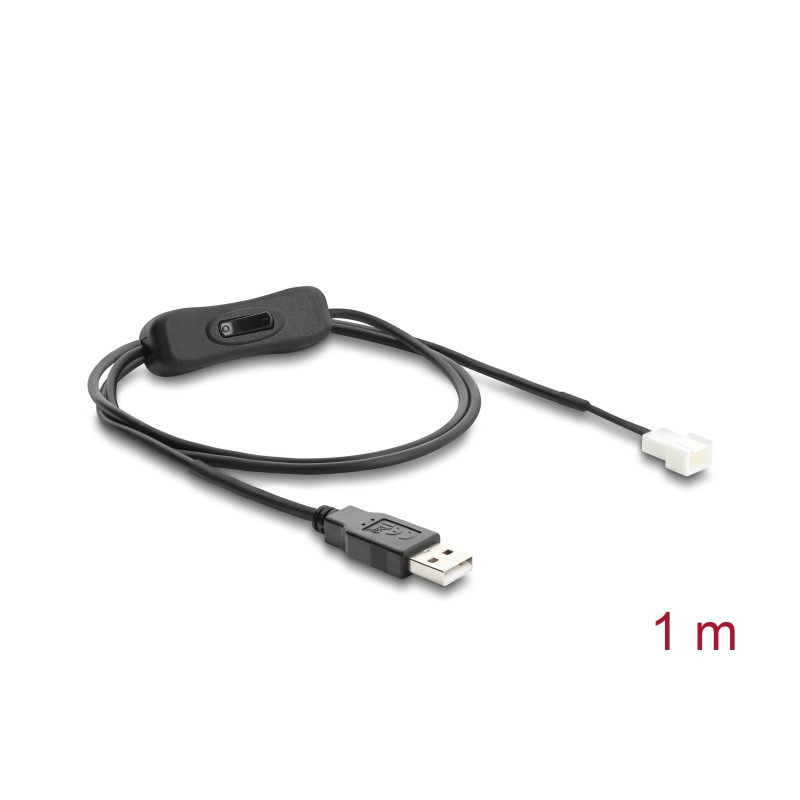 Delock Lüfterkabel USB 2.0 Typ-A Stecker zu 3 Pin (2 Pins belegt) Lüfteranschluss-Stecker mit Schalter 1 m