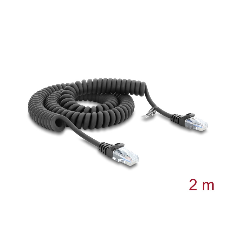 Delock RJ50 Spiralkabel Stecker zu Stecker 2 m schwarz