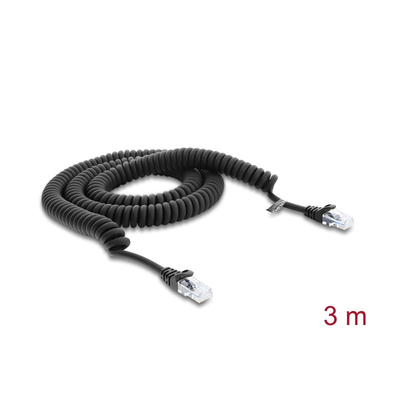 Delock RJ50 Spiralkabel Stecker zu Stecker 3 m schwarz