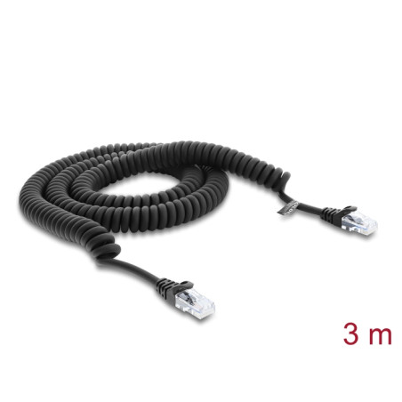 Delock RJ50 Spiralkabel Stecker zu Stecker 3 m schwarz