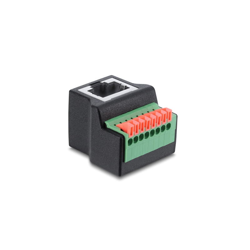 Delock RJ45 Buchse zu Terminalblock mit Drucktaster Adapter 90° gewinkelt