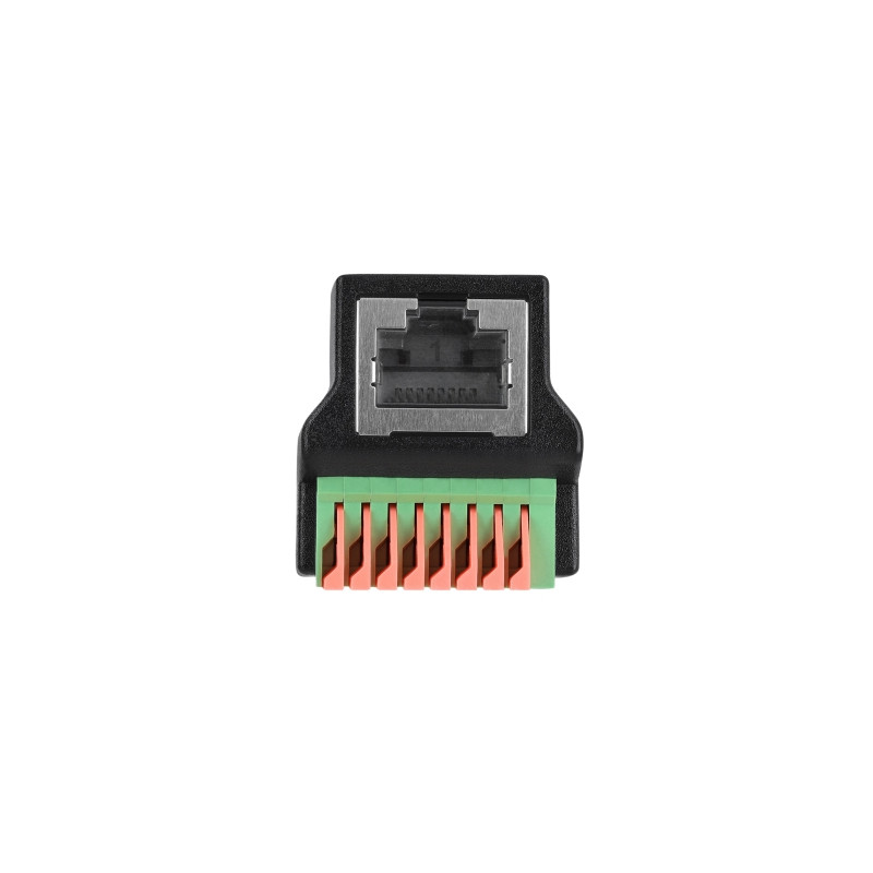 Delock RJ45 Buchse zu Terminalblock mit Drucktaster Adapter 90° gewinkelt