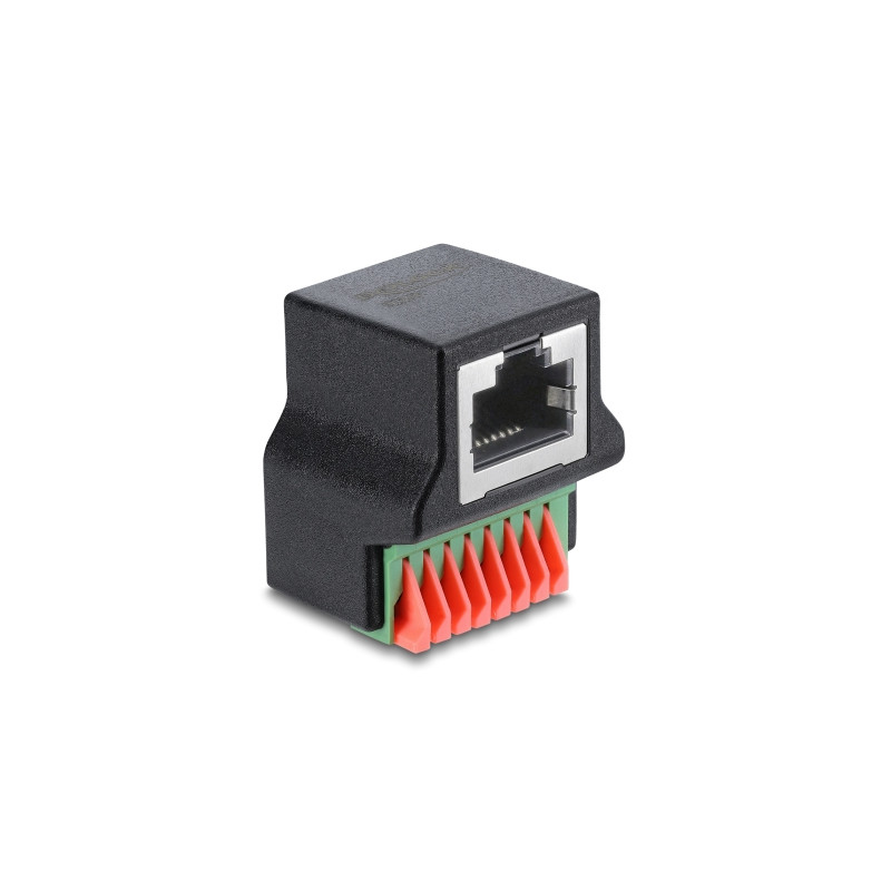 Delock RJ45 Buchse zu Terminalblock mit Drucktaster Adapter 90° gewinkelt