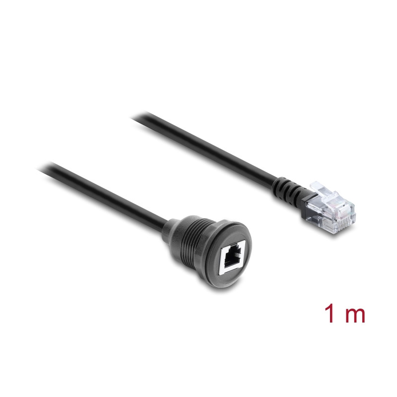 Delock Kabel RJ12 Stecker zu RJ12 Buchse zum Einbau 1 m schwarz