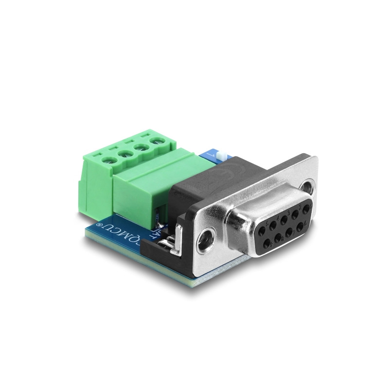 Delock D-Sub 9 Pin Buchse zu 4 Pin Terminalblock Adapter mit DIP-Schalter und 120 Ohm Abschlusswiderstand für CAN / LIN