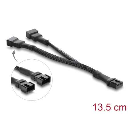 Delock Y-Lüfterkabel 1 x 4 Pin PWM Buchse zu 2 x 4 Pin PWM Stecker mit Geflechtummantelung 13,5 cm schwarz