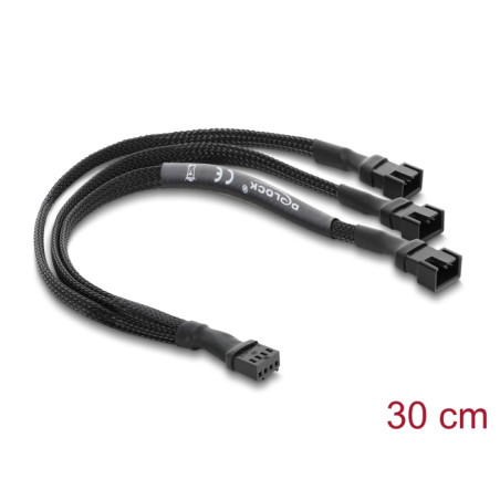 Delock Lüfterkabel Splitter 1 x 4 Pin PWM Buchse zu Stecker + 2 x 4 Pin Stecker (3 Pins belegt) mit Geflechtummantelung 30 cm sc