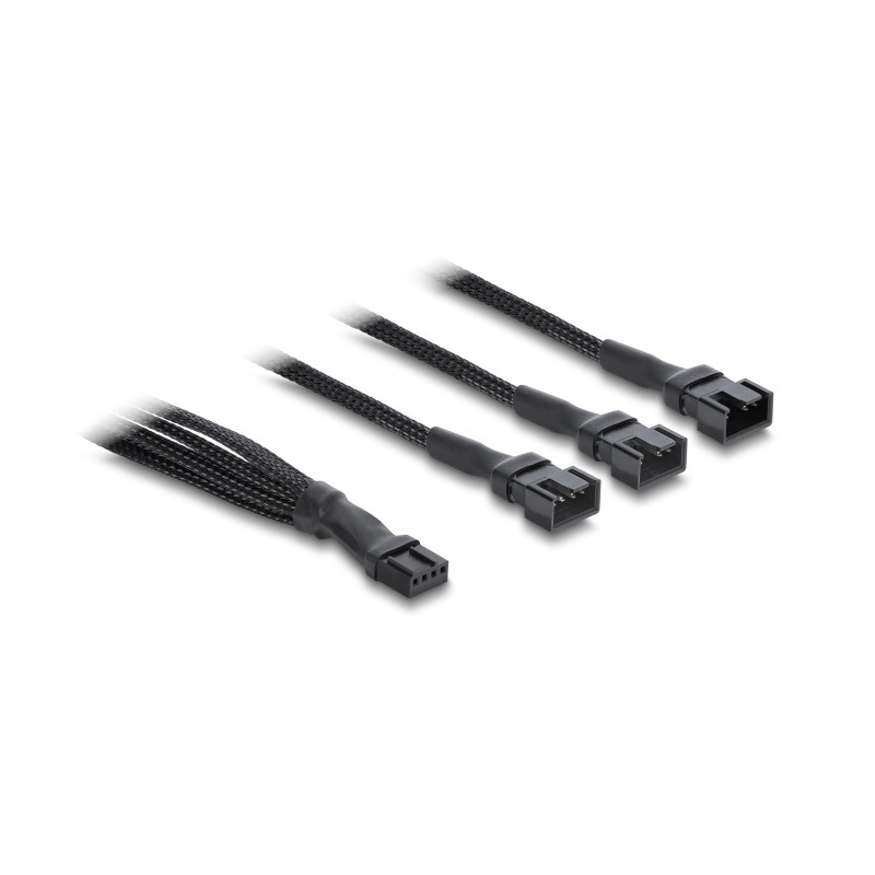 Delock Lüfterkabel Splitter 1 x 4 Pin PWM Buchse zu Stecker + 2 x 4 Pin Stecker (3 Pins belegt) mit Geflechtummantelung 30 cm sc