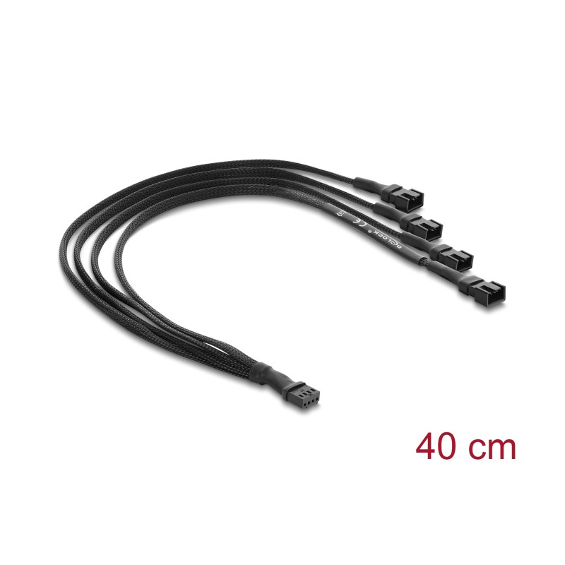 Delock Lüfterkabel Splitter 1 x 4 Pin PWM Buchse zu Stecker + 3 x 4 Pin Stecker (3 Pins belegt) mit Geflechtummantelung 40 cm sc