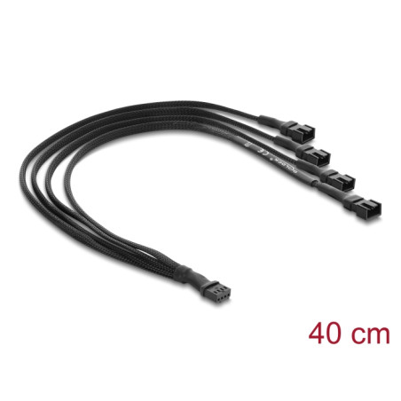 Delock Lüfterkabel Splitter 1 x 4 Pin PWM Buchse zu Stecker + 3 x 4 Pin Stecker (3 Pins belegt) mit Geflechtummantelung 40 cm sc
