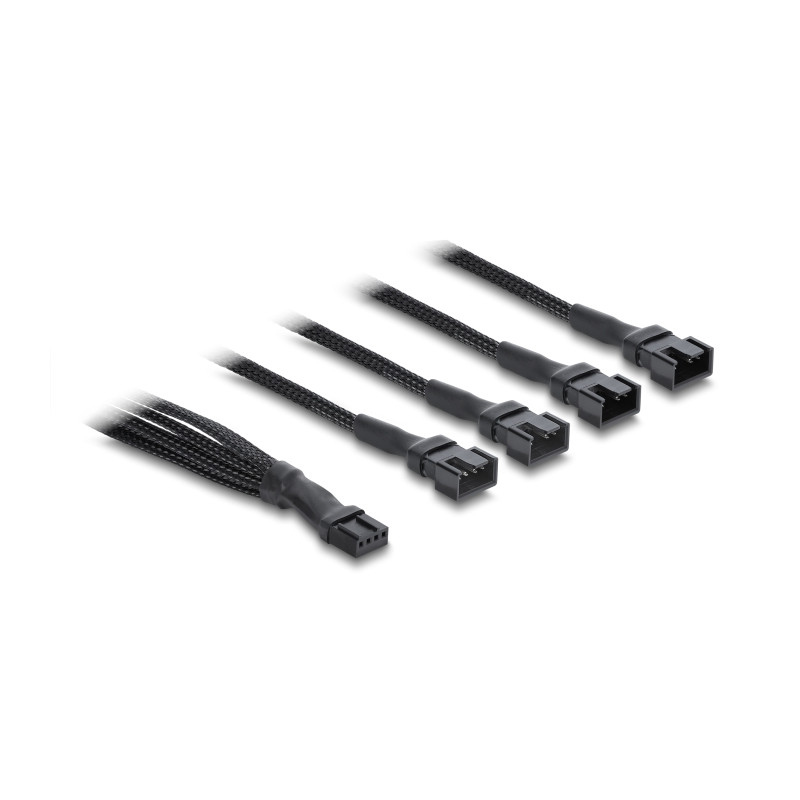 Delock Lüfterkabel Splitter 1 x 4 Pin PWM Buchse zu Stecker + 3 x 4 Pin Stecker (3 Pins belegt) mit Geflechtummantelung 40 cm sc