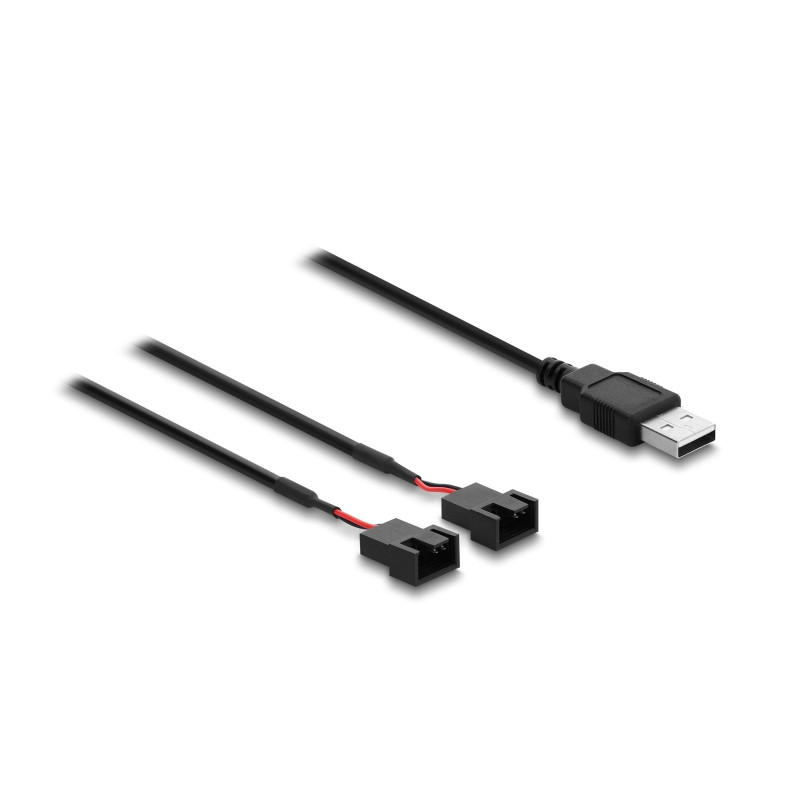 Delock Lüfterkabel USB Typ-A Stecker zu 2 x 4 Pin Lüfteranschluss-Stecker (2 Pins belegt) mit Schalter 1 m