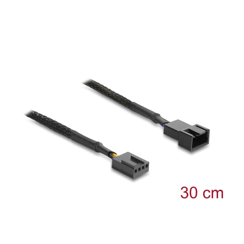 Delock Lüfter Verlängerungskabel PWM Stecker zu Buchse 4 Pin mit Geflechtummantelung 30 cm schwarz