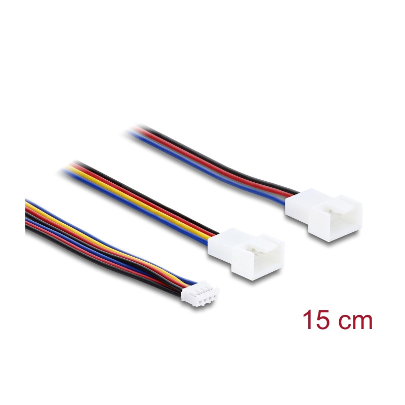 Delock Y-Lüfterkabel 1 x JST PH 4 Pin PWM Buchse zu Stecker + 4 Pin (3 Pins belegt) Stecker 15 cm