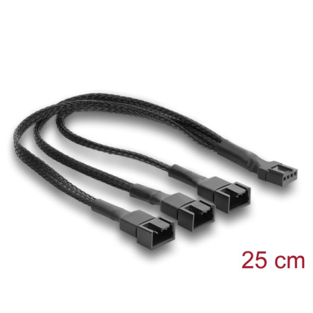 Delock Lüfterkabel Splitter 1 x 4 Pin PWM Buchse zu Stecker + 2 x 4 Pin (3 Pins belegt) Stecker mit Geflechtummantelung 25 cm sc